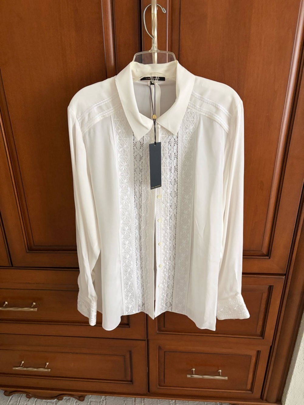 NWT!KOBI HALPERIN WHITE SILK EMBROIDERED FRONT TINA BLOUSE XL